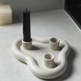 Taper Candle Holder Tray Church Hotel New Year Christmas Ceramic Candlestick Light Gray