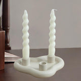 Taper Candle Holder Tray Church Hotel New Year Christmas Ceramic Candlestick Light Gray