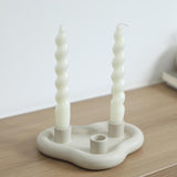 Taper Candle Holder Tray Church Hotel New Year Christmas Ceramic Candlestick Light Gray