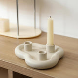 Taper Candle Holder Tray Church Hotel New Year Christmas Ceramic Candlestick Light Gray