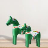 2Pcs Dalecarlian Wooden Horse Decorating Novelty Swedish Dala Horse Statues green