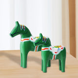 2Pcs Dalecarlian Wooden Horse Decorating Novelty Swedish Dala Horse Statues green