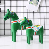 2Pcs Dalecarlian Wooden Horse Decorating Novelty Swedish Dala Horse Statues green