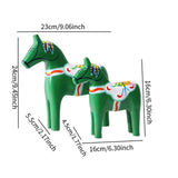 2Pcs Dalecarlian Wooden Horse Decorating Novelty Swedish Dala Horse Statues green