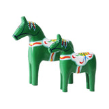 2Pcs Dalecarlian Wooden Horse Decorating Novelty Swedish Dala Horse Statues green