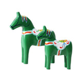 2Pcs Dalecarlian Wooden Horse Decorating Novelty Swedish Dala Horse Statues green