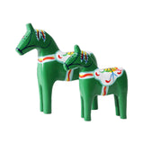 2Pcs Dalecarlian Wooden Horse Decorating Novelty Swedish Dala Horse Statues green