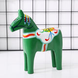 2Pcs Dalecarlian Wooden Horse Decorating Novelty Swedish Dala Horse Statues green