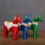 2Pcs Dalecarlian Wooden Horse Decorating Novelty Swedish Dala Horse Statues green