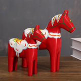 2Pcs Dalecarlian Wooden Horse Decorating Novelty Swedish Dala Horse Statues red