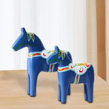 2Pcs Dalecarlian Wooden Horse Decorating Novelty Swedish Dala Horse Statues blue