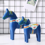 2Pcs Dalecarlian Wooden Horse Decorating Novelty Swedish Dala Horse Statues blue