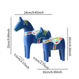 2Pcs Dalecarlian Wooden Horse Decorating Novelty Swedish Dala Horse Statues blue