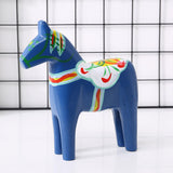 2Pcs Dalecarlian Wooden Horse Decorating Novelty Swedish Dala Horse Statues blue