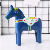 2Pcs Dalecarlian Wooden Horse Decorating Novelty Swedish Dala Horse Statues blue