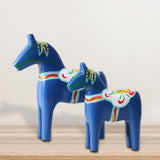 2Pcs Dalecarlian Wooden Horse Decorating Novelty Swedish Dala Horse Statues blue