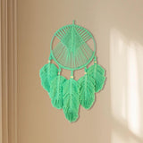 Macrame Wall Hanging Leaves Tassel Window Charm Bohemian Tapestry Wall Decor Green