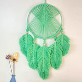 Macrame Wall Hanging Leaves Tassel Window Charm Bohemian Tapestry Wall Decor Green