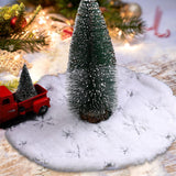 Mini Plush Christmas Tree Skirt 15 inch Ornament for Living Room Indoor Home Silver Snowflakes