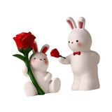 Lover Figurines Resin Animal Sculptures Office Bookcase Bunny Couple Statues