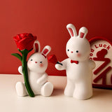 Lover Figurines Resin Animal Sculptures Office Bookcase Bunny Couple Statues