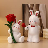 Lover Figurines Resin Animal Sculptures Office Bookcase Bunny Couple Statues