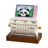 Rotary Perpetual Desk Calendar Gift Reusable School Bedroom Panda Decorative Pink