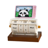 Rotary Perpetual Desk Calendar Gift Reusable School Bedroom Panda Decorative Pink