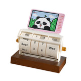 Rotary Perpetual Desk Calendar Gift Reusable School Bedroom Panda Decorative Pink