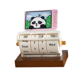 Rotary Perpetual Desk Calendar Gift Reusable School Bedroom Panda Decorative Pink