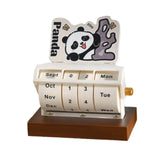 Rotary Perpetual Desk Calendar Gift Reusable School Bedroom Panda Decorative Beige