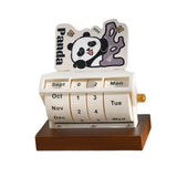 Rotary Perpetual Desk Calendar Gift Reusable School Bedroom Panda Decorative Beige