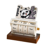 Rotary Perpetual Desk Calendar Gift Reusable School Bedroom Panda Decorative Beige