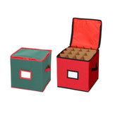 Christmas Tree Ball Container Bin Two Zipper Christmas Ornament Storage Box red