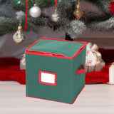 Christmas Tree Ball Container Bin Two Zipper Christmas Ornament Storage Box green