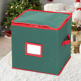 Christmas Tree Ball Container Bin Two Zipper Christmas Ornament Storage Box green