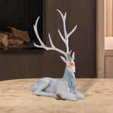 Elk Figurine Resin Collectible Desktop Ornament for Shelf Living Room Office Gray Sitting