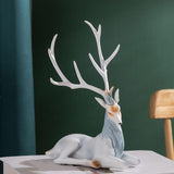 Elk Figurine Resin Collectible Desktop Ornament for Shelf Living Room Office Gray Sitting