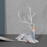 Elk Figurine Resin Collectible Desktop Ornament for Shelf Living Room Office Gray Sitting