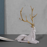 Elk Figurine Resin Collectible Desktop Ornament for Shelf Living Room Office White Sitting