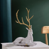 Elk Figurine Resin Collectible Desktop Ornament for Shelf Living Room Office White Sitting