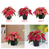 Christmas Artificial Poinsettia Plant Realistic for Festival Window Tabletop Style A