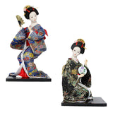 Japanese Kimono Doll Desk Squatting Kabuki Statue for Fireplace Office Decor blue