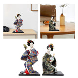 Japanese Kimono Doll Desk Squatting Kabuki Statue for Fireplace Office Decor blue