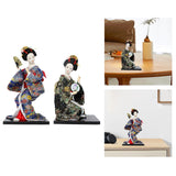 Japanese Kimono Doll Desk Squatting Kabuki Statue for Fireplace Office Decor blue