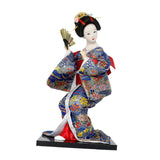 Japanese Kimono Doll Desk Squatting Kabuki Statue for Fireplace Office Decor blue