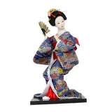 Japanese Kimono Doll Desk Squatting Kabuki Statue for Fireplace Office Decor blue