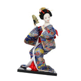 Japanese Kimono Doll Desk Squatting Kabuki Statue for Fireplace Office Decor blue