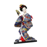 Japanese Kimono Doll Desk Squatting Kabuki Statue for Fireplace Office Decor blue