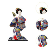 Japanese Kimono Doll Desk Squatting Kabuki Statue for Fireplace Office Decor blue